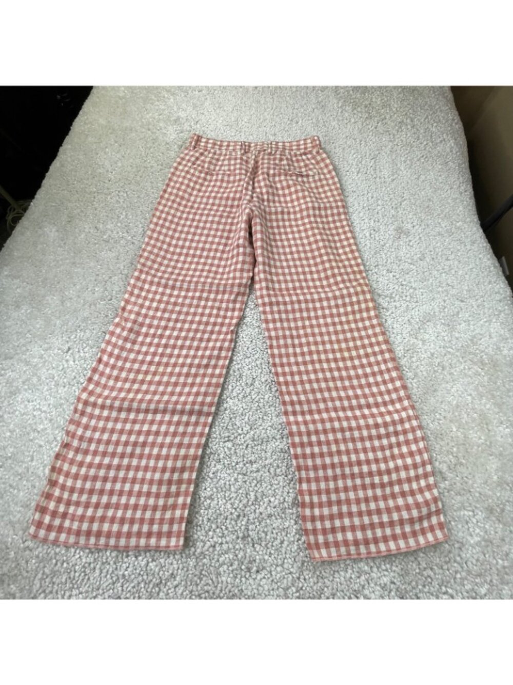 Mansur Gavriel Linen Blush Pink Gingham Pants Womens Medium - Picture 3 of 10